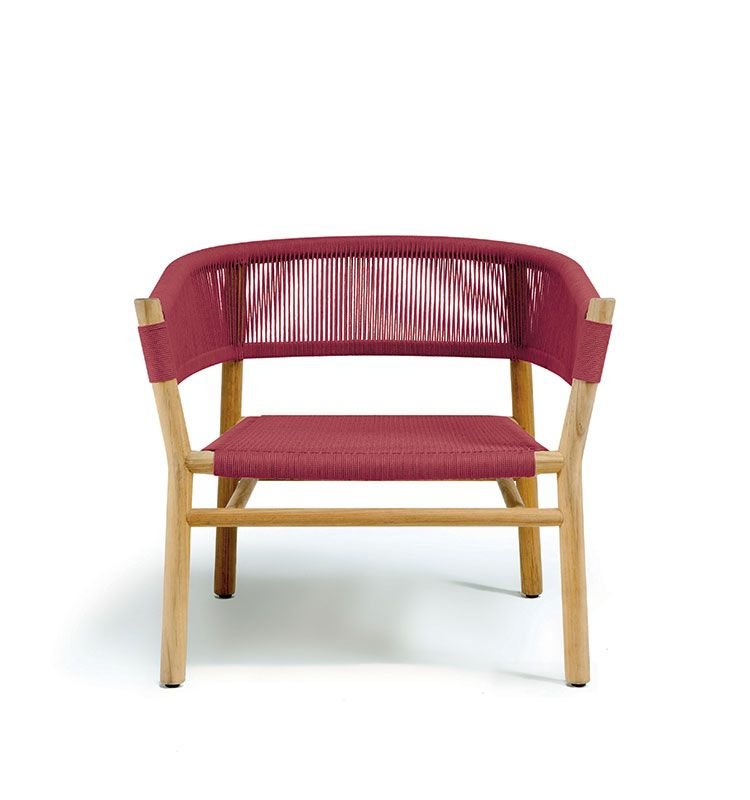 Ruby Wine Woven Lounge Armchair | Luxury Outdoor Seating with Teak Frame | Ethimo Kilt