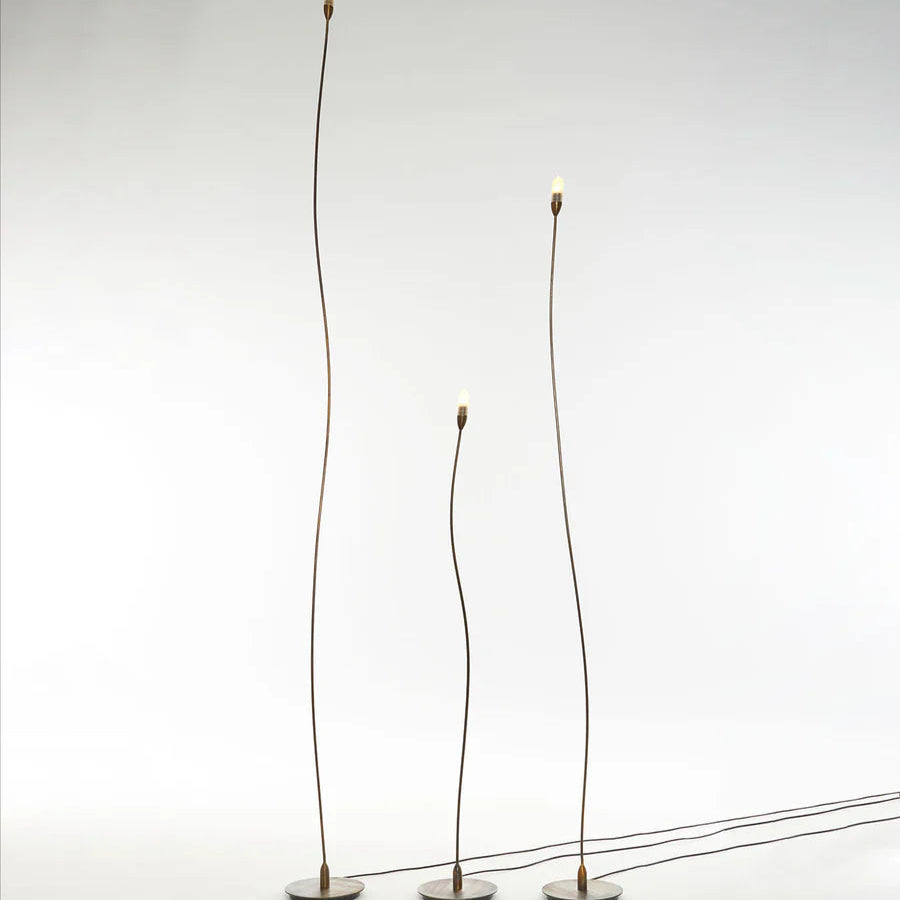 Sleek Minimal Outdoor Floor Lights in brass finish | tall slim garden lights in different heights | extra small small medium large | Zava Luce Mini Mini