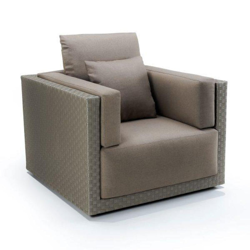 Luxury Exterior Rattan Armchair | modern high end braid style armchair | aluminium and rattan | silver shimmer
