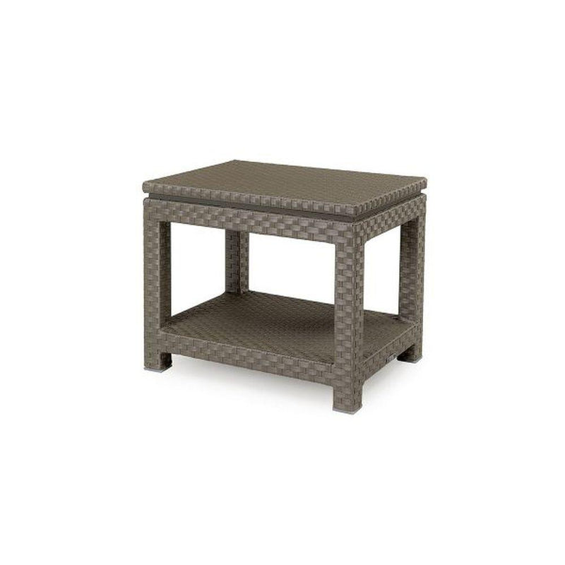 Minimalist Two Tiered Rattan Side Table | luxury Italian braid detail double side table | aluminium and rattan | silver shimmer