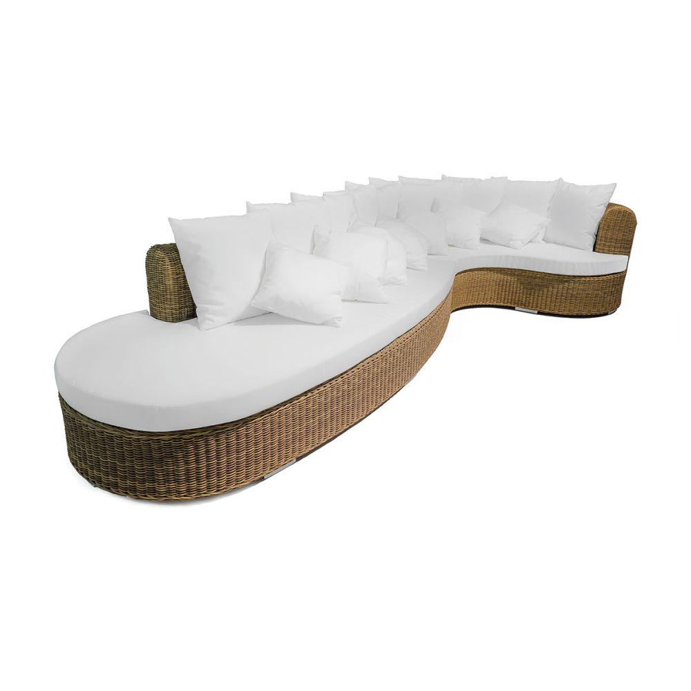 Circular Rattan Sectional Garden Sofa | luxury high end exterior woven sectional sofa | white beige