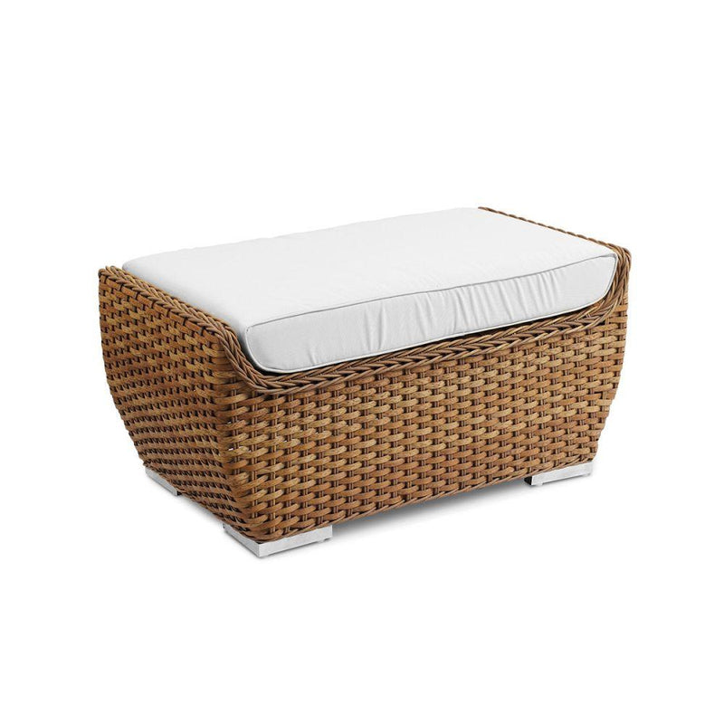 Stylish Rattan Outdoor Footstool | sleek outdoor pouff in natual woven colour | white beige