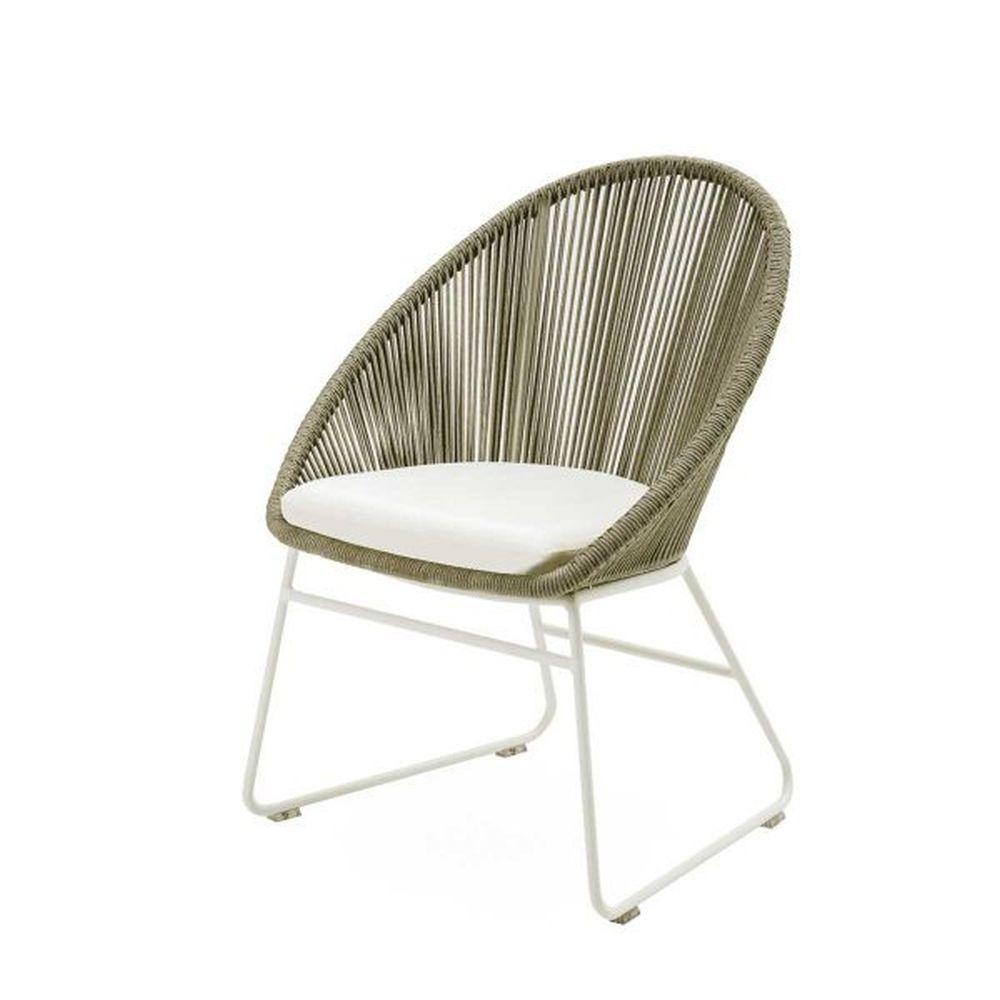 Simple Rounded Rope Dining Armchair | modern luxury Italian exterior woven rope dinner seating | white beige taupe