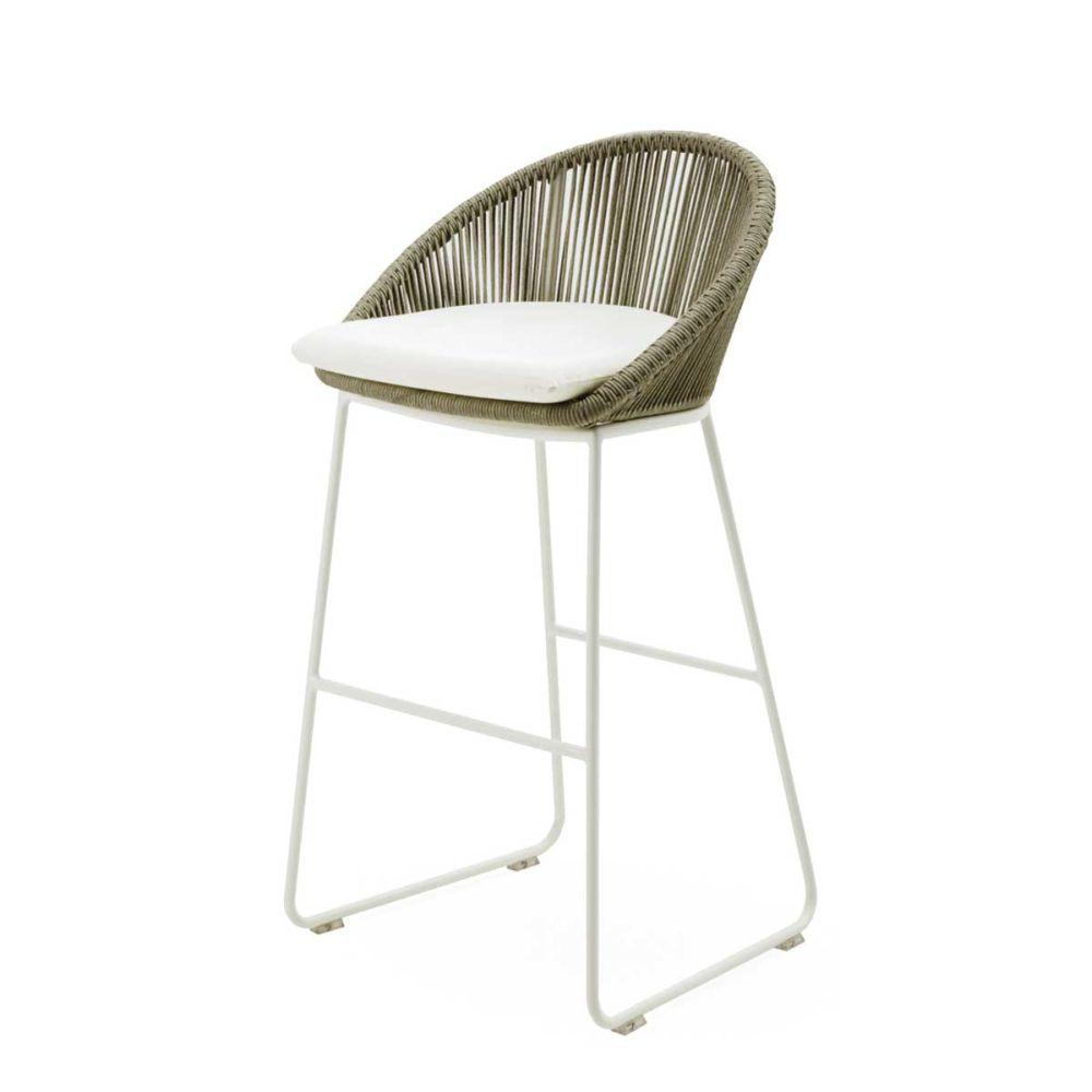 Luxury Minimal Woven Rope Barstool | high end Italian aluminium exterior stool | white beige taupe
