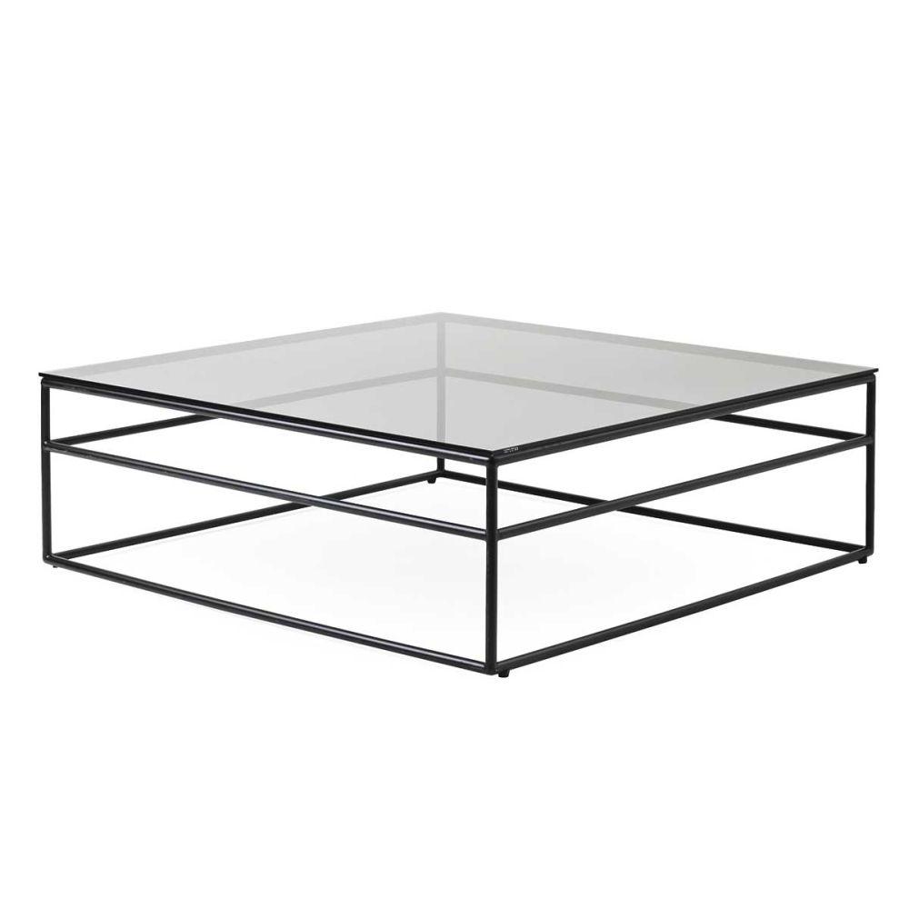 Low Level Aluminium and Glass Coffee Table | luxury Italian low rise square drinks table | white black taupe