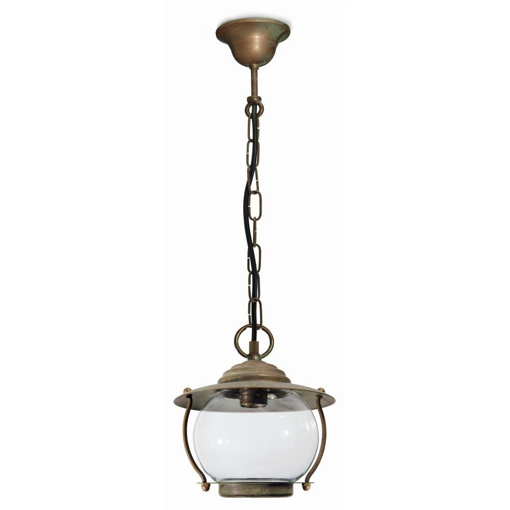 Rustic Brass & Glass Globe Outdoor Pendant | Moretti Luce Betulle 2053