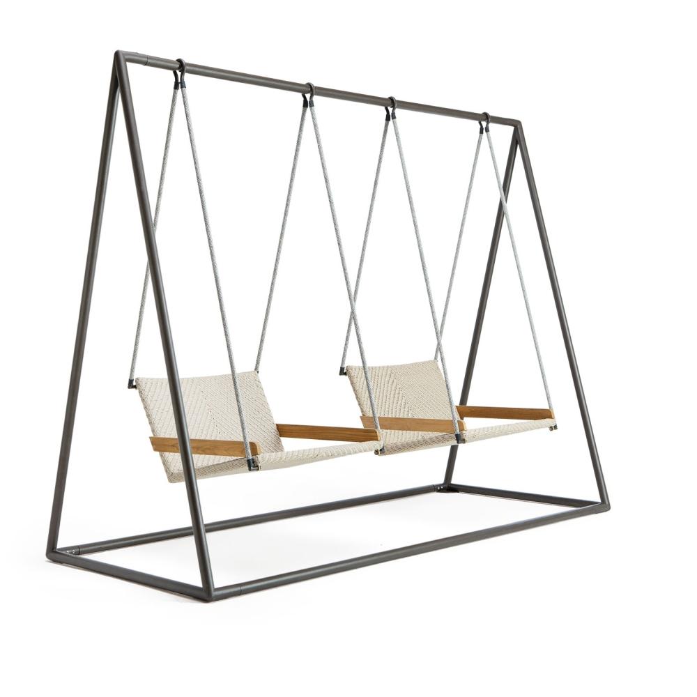 Woven Freestanding Swinging Armchair Set | High End Outdoor Hanging Chairs | Luxury Outdoor Swinging Woven Armchair | Luxury Outdoor Teak Furniture | Designed and Made in Italy