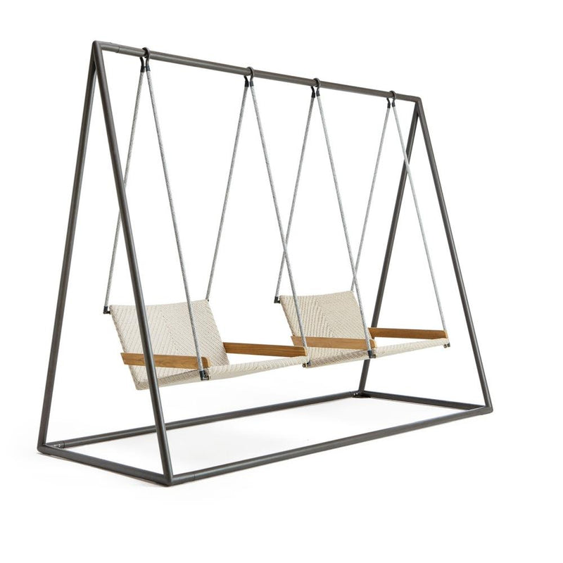 Woven Freestanding Swinging Armchair Set | High End Outdoor Hanging Chairs | Luxury Outdoor Swinging Woven Armchair | Luxury Outdoor Teak Furniture | Designed and Made in Italy