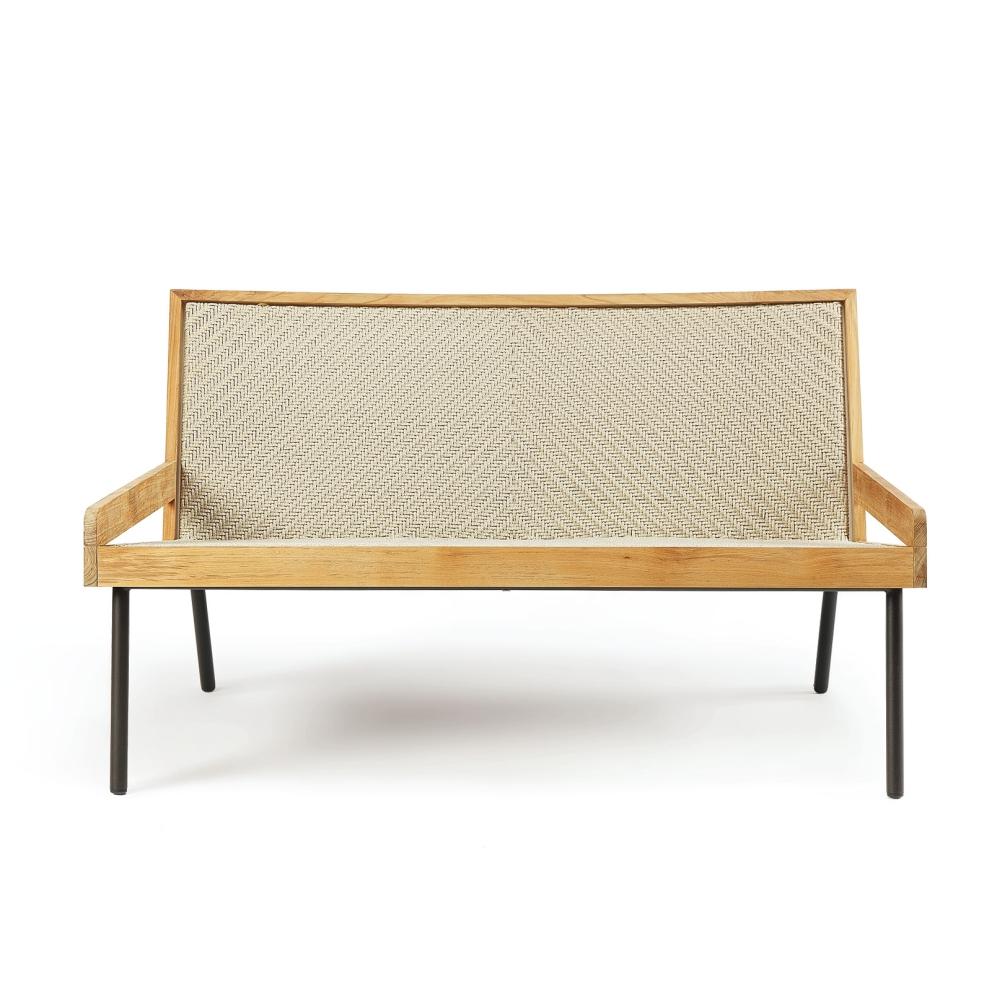 Neutral Woven Teak 2 Seater Sofa | Luxury Teak Outdoor Furniture | High End Woven Outdoor Sofa | Designed and Made in Italy