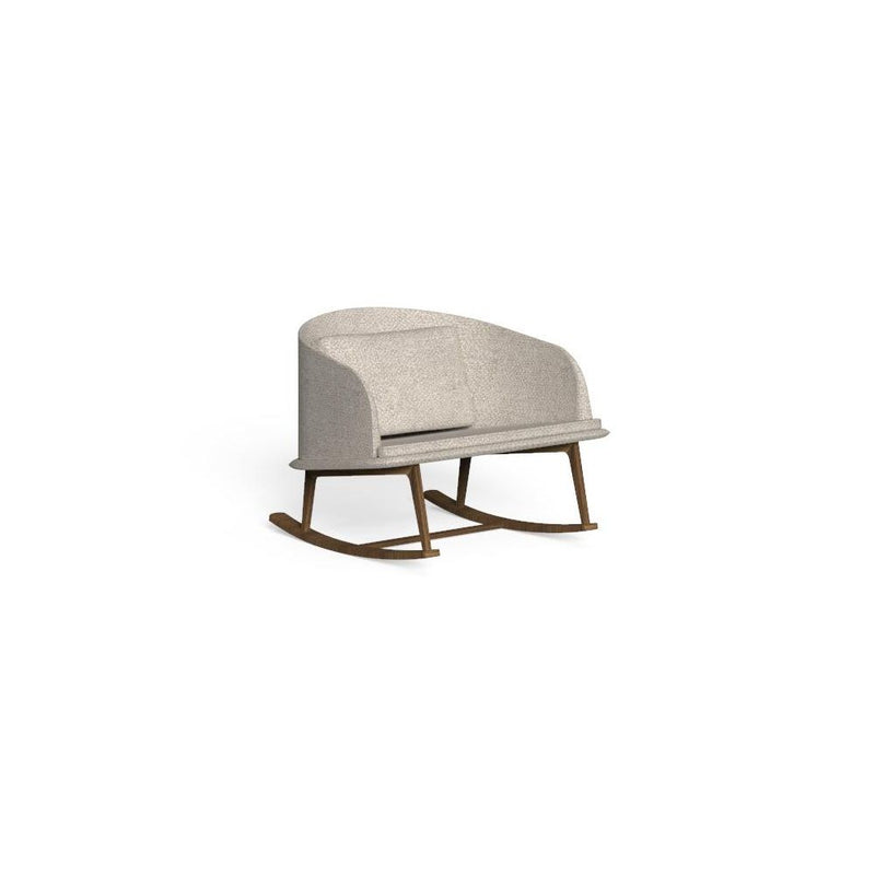 Elegant Teak Rocking Armchair | High End Modern Outdoor Fabric Rockng Chair | Precious Wood | White Blue Grey Beige Brown
