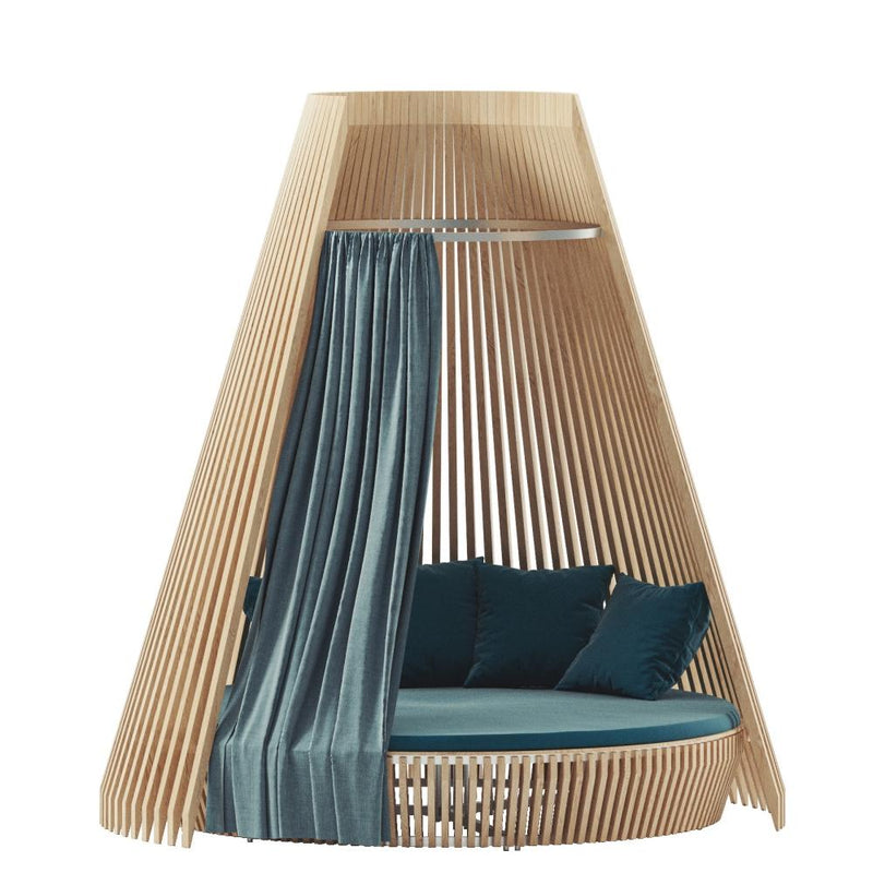 Luxury Slatted Wood Canopy Daybed With Mattress | Unique Outdoor Furniture | Luxury Outdoor Living and Lighting Solutions | Designed and Made in Italy
