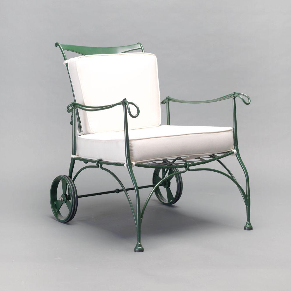 Unique Outdoor Armchair With Wheels | High End Outdoor Lounging Chair | Luxury Metal Patio Furniture | Designed and Made in Italy