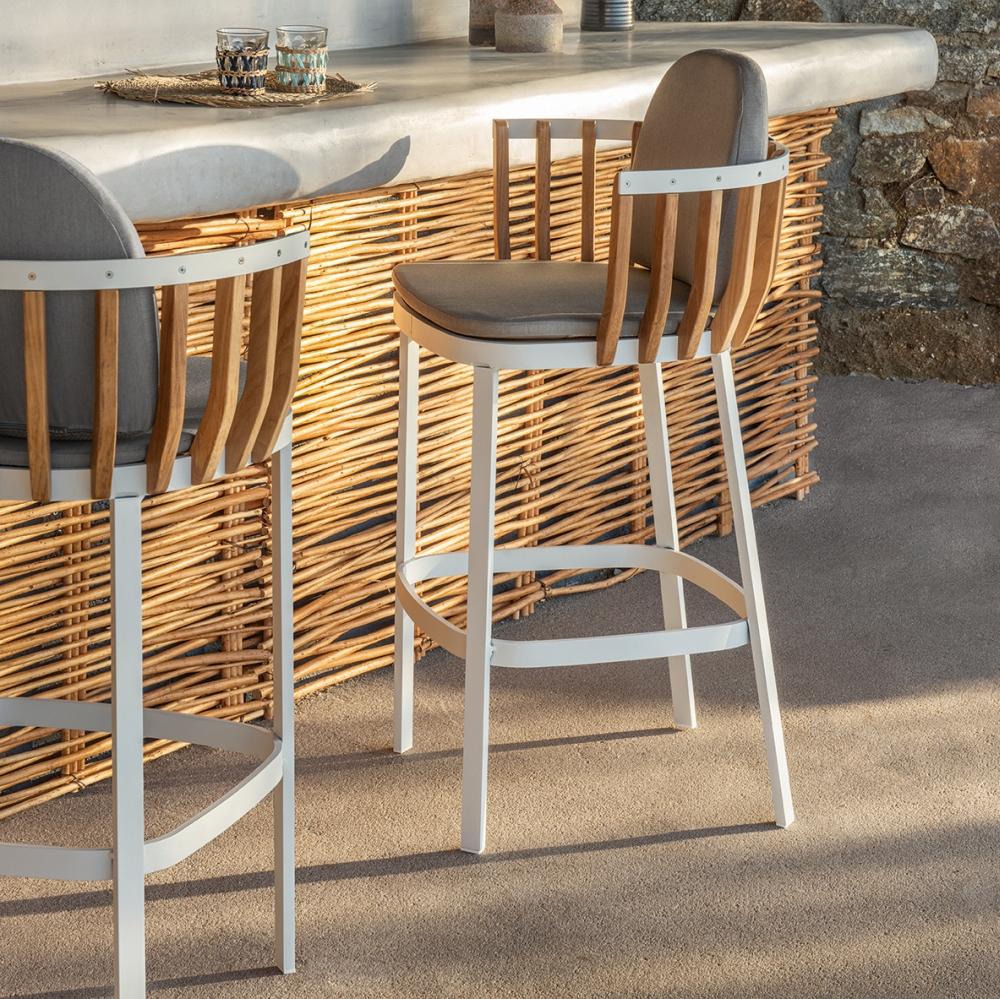 Linear Design Outdoor Barstool | Luxury Outdoor Seating | High End Teak Outdoor Furniture | Designed and Made in Italy