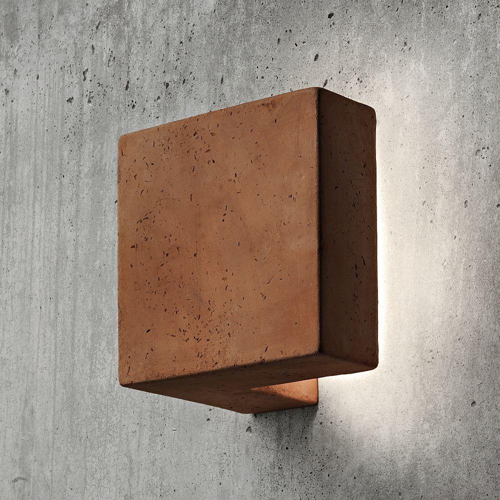 Square Terracotta Garden Wall Light | simple modern clay wall sconce | orange grey | LED