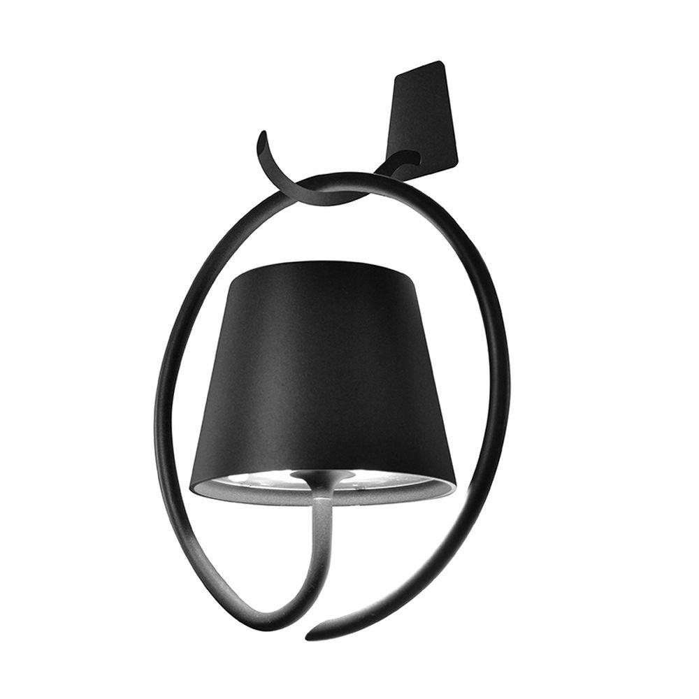 Cordless outdoor wall light | curved bracket wall lamp | rechargeable IP54 wireless wall light | black aluminium | Zafferano Poldina