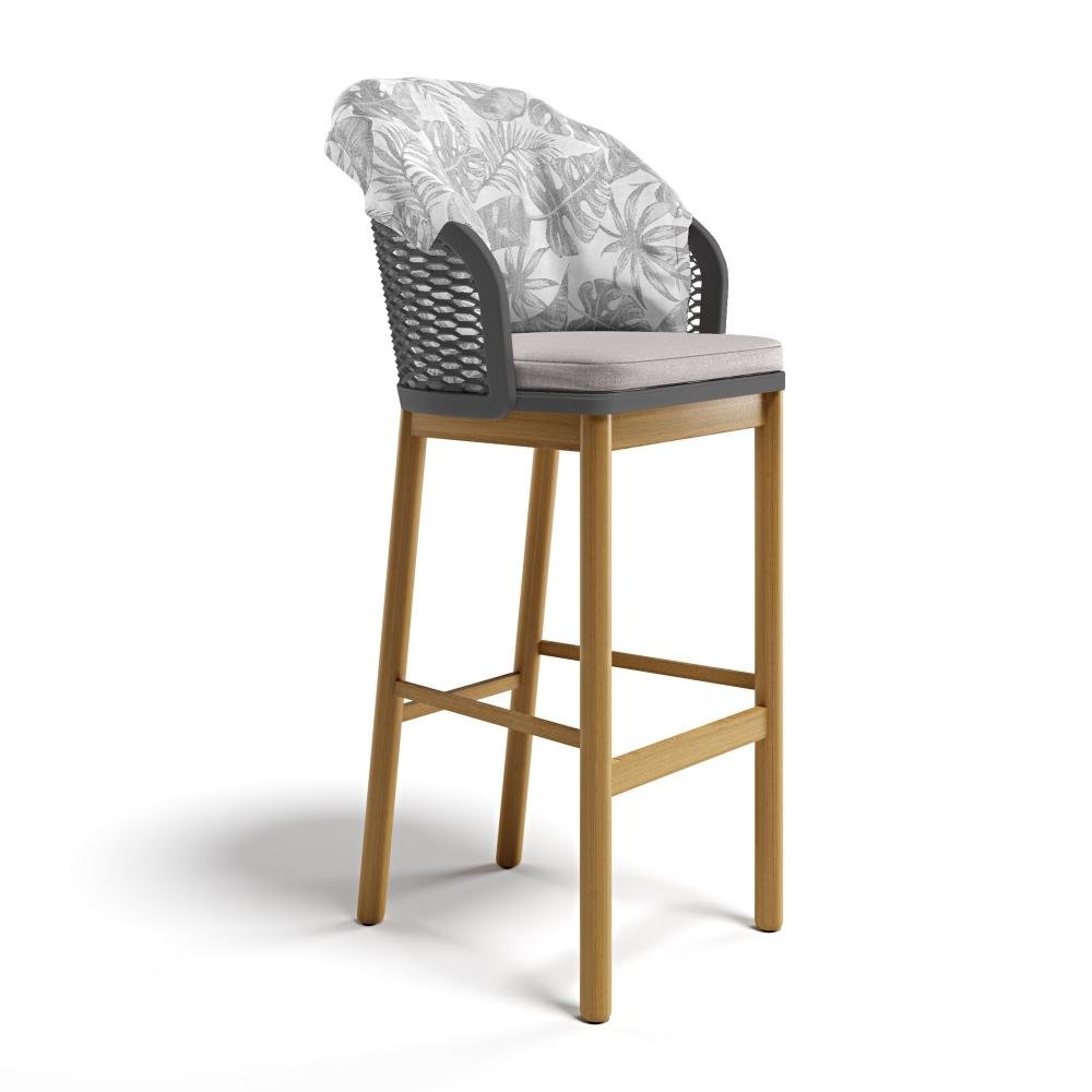 Modern Outdoor Bar Stool | Teak & Aluminium | Atmosphera Cyrano Stool PF.OUT.CYR.SG