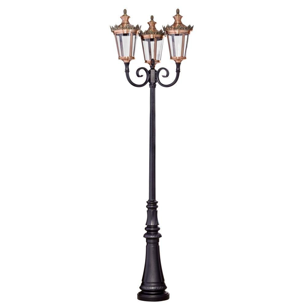 Traditional Triple Lamp Garden Floor Light | luxury three headed garden floor lamp | aluminium copper | E27 LED | black green gold