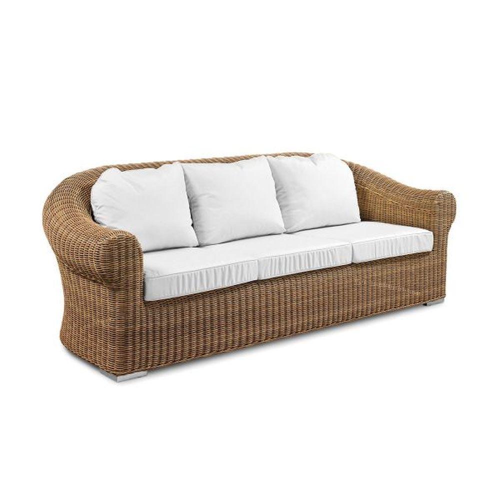 Luxury Modern Rattan 3 Seated Sofa | Stylish High End Woven Garden Seating | White Beige | Braid Cloe