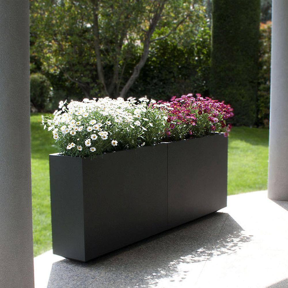 High End Modern Oblong Garden Planter | large exterior planters for sale | simple Spanish plant pots | stainless steel | corten