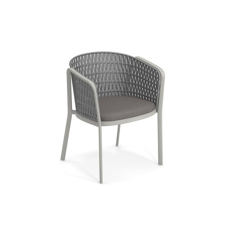  Side view of the Minimal Flat Rope Garden Armchair in white, featuring a soft cushioned seat and durable rope weave for outdoor comfort | EMU Carousel