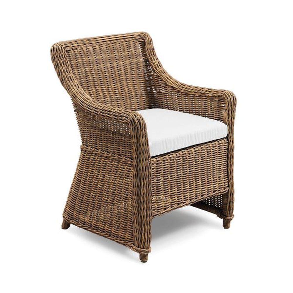 Stylish Natural Rattan Dining Armchair | High-End Garden Woven Seating | White Beige | Braid Cloe